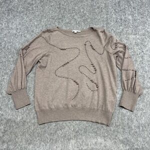 Chico's Taupe Crewneck Sweater with Stud Detail